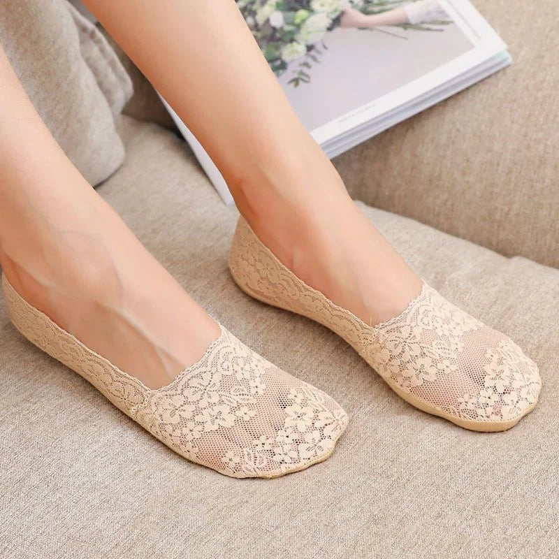 Women Socks Summer Thin Breathable Silicone Non-slip Invisible Lace No-show Boat Sock Transparent JK Fashion Casual Low Cut Sock