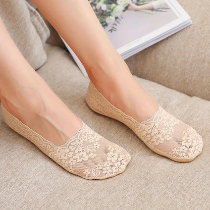 Women Socks Summer Thin Breathable Silicone Non-slip Invisible Lace No-show Boat Sock Transparent JK Fashion Casual Low Cut Sock
