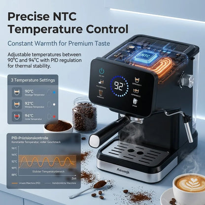 Semi-Automatic Coffee Maker Espresso Machine with Built-In Milk Frother One-Touch Americano Function, Adjustable Temperature, Cappuccino H13 Espresso Coffee Machine 20 Bar Semi-Automatic Italian Espresso Coffee Maker with Mil