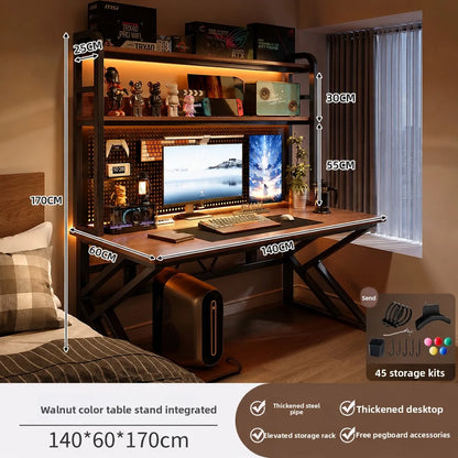 Gaming Desk with Bookshelf and Pegboard Computer Desk with Storage Shelf Home Office Study Desk for Bedroom Small Space