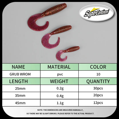 Supercontinent New Soft Bait Angry Spin 25mm 35mm 45mm Fishing Lures Plastic Silicone Worm Moggot Grub Lure Sinking Lures