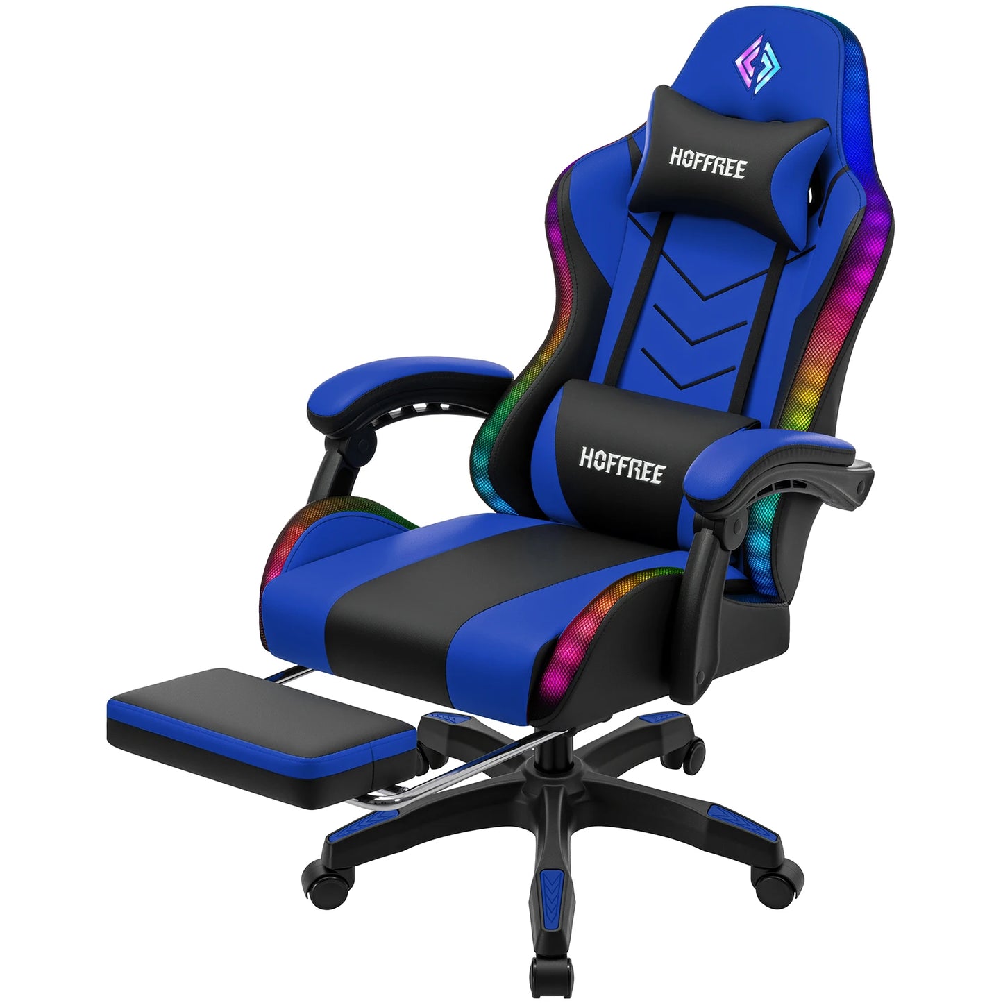300lbs Gaming Chair with Music Rhythm RGB LED Lights and Wireless Speakers Ergonomic Massage Computer Gaming Chair with Footrest