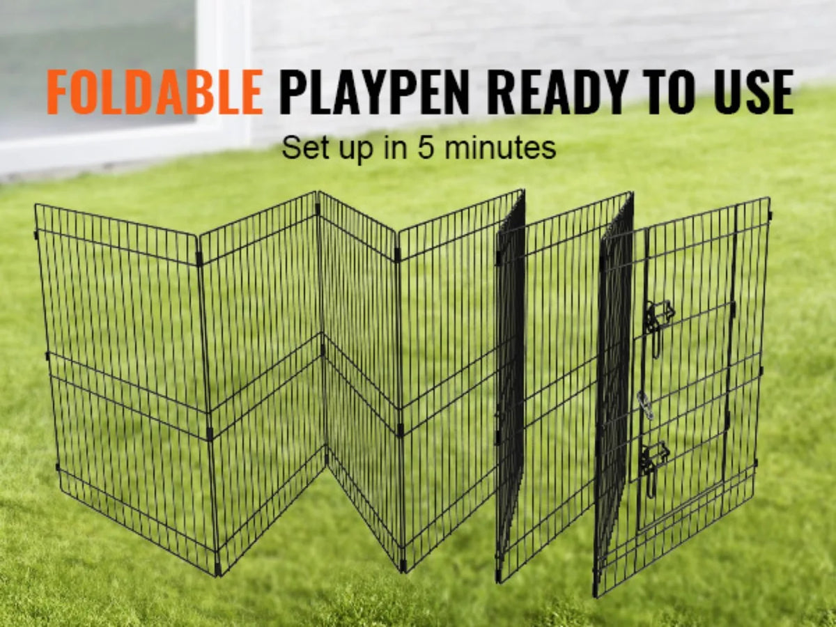 Dog Playpen, 8 Panels Foldable Metal Dog Exercise Pen with Bottom Pad, 61 cm H Pet Fence Puppy Crate Kennel with Ground Stakes, Indoor Outdoor Dog Pen for Small Medium Pets, for Camping, Yard