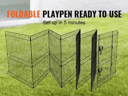 Dog Playpen, 8 Panels Foldable Metal Dog Exercise Pen with Bottom Pad, 61 cm H Pet Fence Puppy Crate Kennel with Ground Stakes, Indoor Outdoor Dog Pen for Small Medium Pets, for Camping, Yard