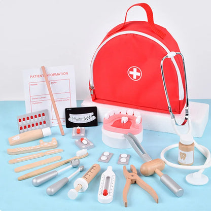 Lekläkare leksaker trä simulation tandläkare undersökning borsta tänder medicin set rollspel pedagogiska leksaker för barn