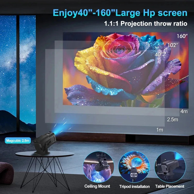 HY320 Mini Video Projector Native 720P Android 11 Projectors 300ANSI Wifi6 Cinema Outdoor Portable 180° Rotable BT5.0 4K Movie