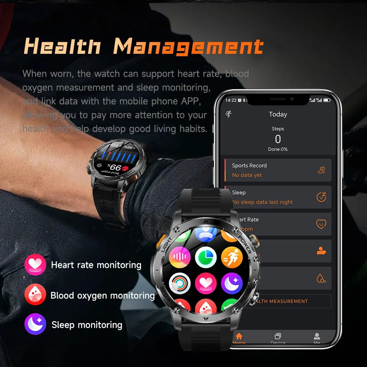 New Military T-Rex 3 Ultra 1000mAh Battery Smart Watch IP68 Waterproof Fitness Track Flashlight Heart Rate Sports Smartwatch Men