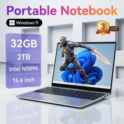 Ultratunn Laptop 15,6" Intel N5095 16/32GB DDR4 Upp till 2TB SSD – Windows 11 Fingeravtryck Bakbelyst Numeriskt Tangentbord FHD