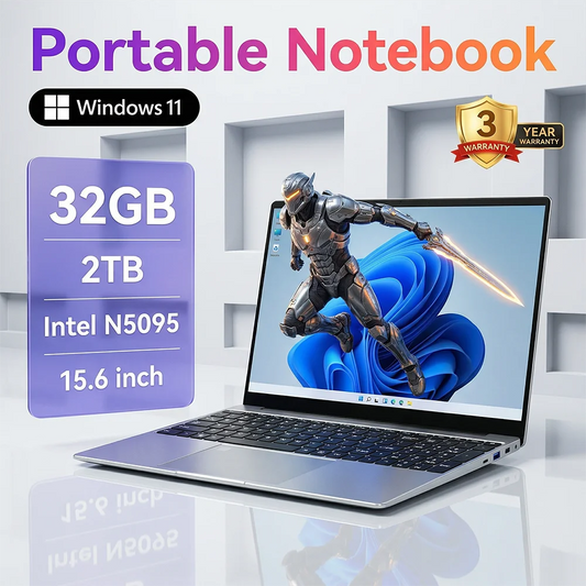 Ultratunn Laptop 15,6" Intel N5095 16/32GB DDR4 Upp till 2TB SSD – Windows 11 Fingeravtryck Bakbelyst Numeriskt Tangentbord FHD