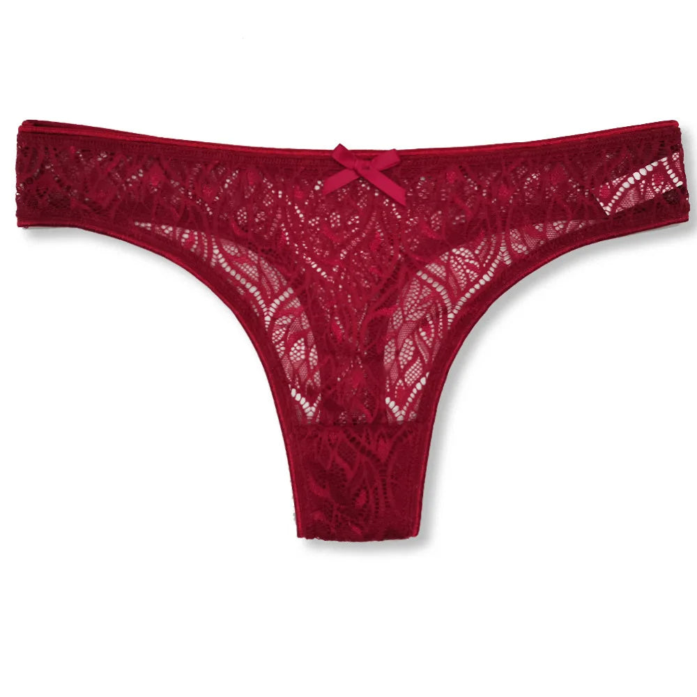 Sexy Panties Women Lace Silk Underwear Low Waist Bow Solid Color Briefs Cotton Crotch Breathable Sexy Thongs Women Underwear