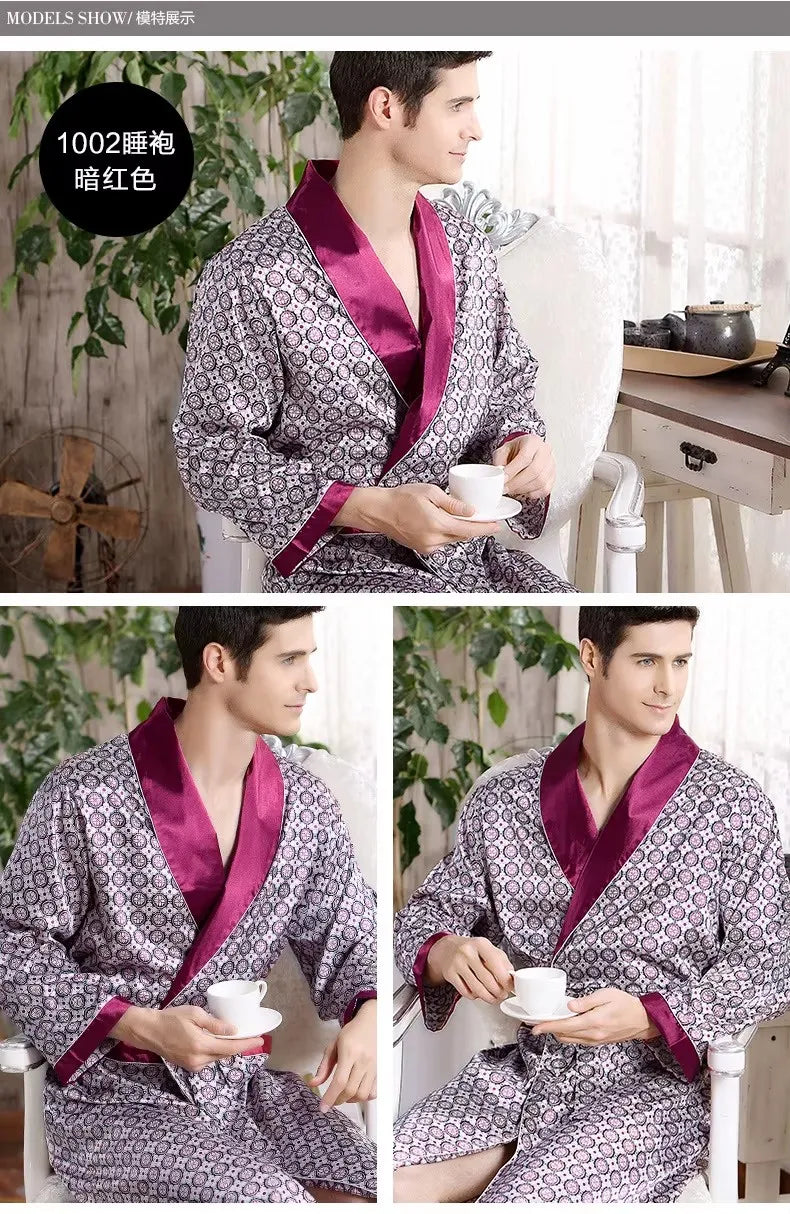 Plus Size 3XL 4XL 5XL Men Robe Sleepwear Navy Blue Stripe Kimono Bathrobe Gown with Pocket Summer Satin Home Clothes Lounge Wear