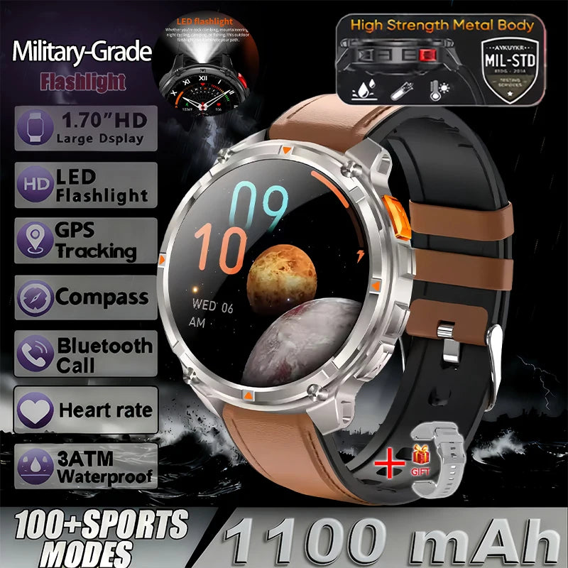 T-Rex3 Pro Militär Smartklocka 2026 – 1100mAh, GPS, Kompass, 5ATM, 14 Färger