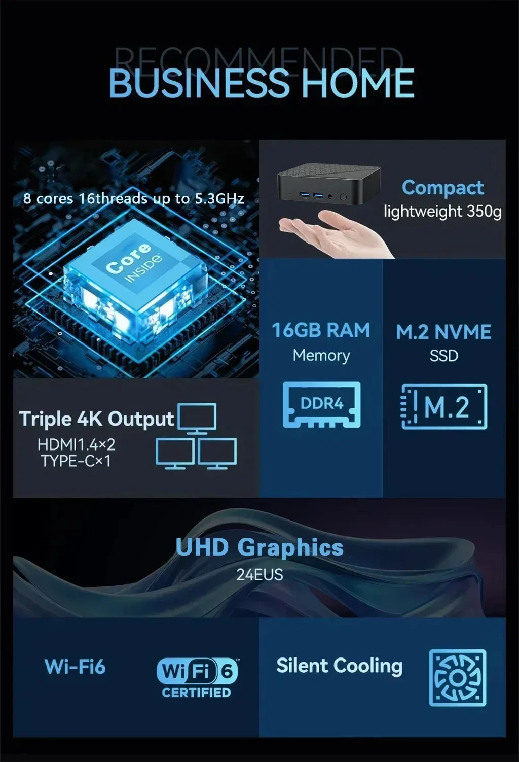 Intel i9 10980HK Mini PC New Portable High-Performance USB 3.0 16GB RAM DDR4 Wi-Fi6 high-frequency memory