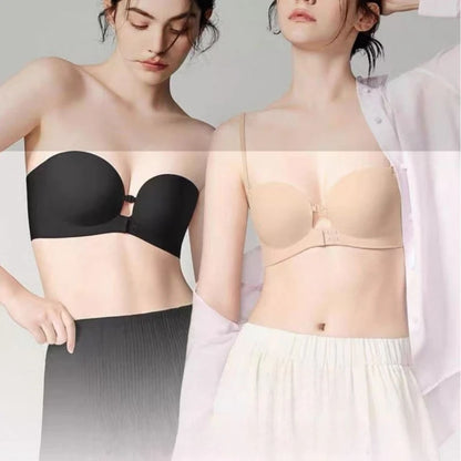 Front Closure Strapless Bras For Women Seamless Push Up Brassiere Thick Soft Underwear Solid Color Adjustable Invisible Lingerie