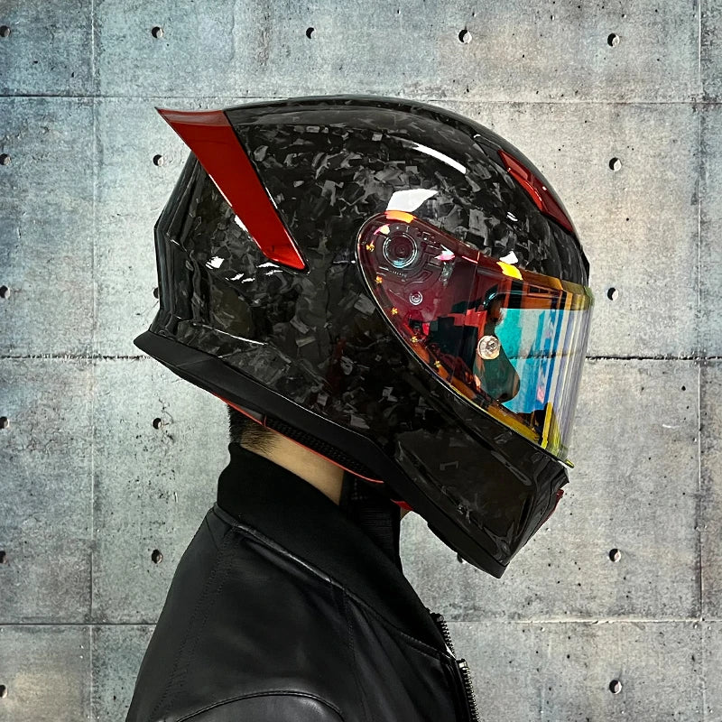 ORZ Carbon Fiber Motorcycle Helmets Men's and Women's Four Seasons Lightweight Helmets Motocross Color Lens Cosas Moto