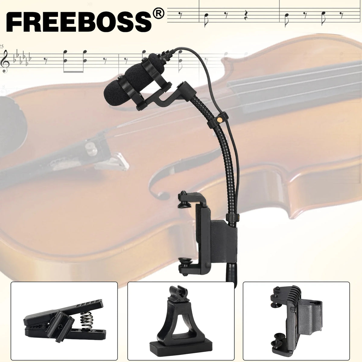 Professional 3 Pin 4 PIN XLR Violin Microphone 3.5mm Portable Condenser Musical Instrument Mic for Wind Sax Piano Clarinet IM-22