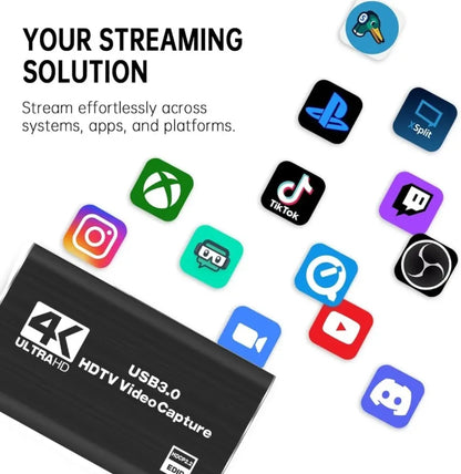 HDMI Capture Card USB 3.0 – 4K/30Hz ingång, 1080p/60fps inspelning för PS4, Xbox, Switch & OBS