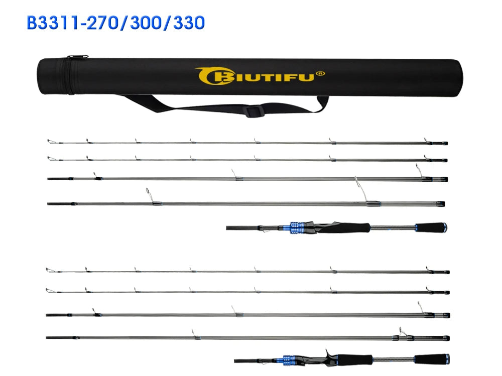 BIUTIFU Casting Spinning Lure Fishing Rods 1.68m 1.98m 2.1m 2.28m 2.4m 2.7m 3.0m 3.3m 2 Tips Baitcasting 3-80g Ultralight Fast Carbon Pole with Rod Tube Backpack For Seabass Bass Trout Pike