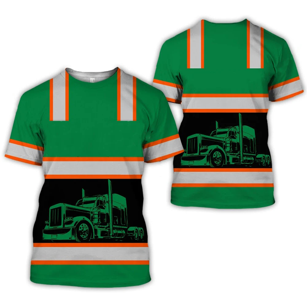 Work Clothing Summer Breathable Men's T-shirt 3D Printing Style Trucker Safety Transportation Work Uniform Oversized Loose Tops