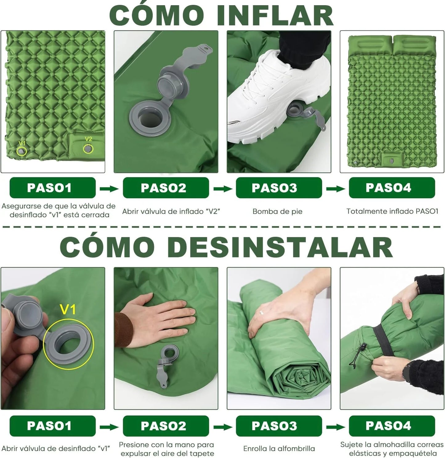 Uppblåsbar Campingmadrass T2312 – Extra Bred, Inbyggd Pump, TPU-Nylon, 8 Färger