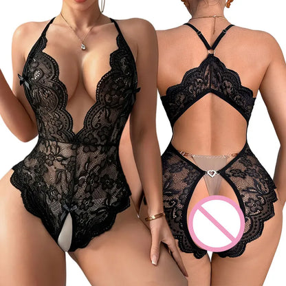 Women's Crotchless Panties Bra Set Sexy Bodysuit Exotic Erotic One Piece Underwear Teddy Tight for Adult Entertainment
