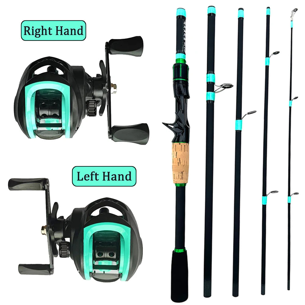 NEW Short Fishing Rod Reel Combo Set Spinning Lure Casting Rods 1.8m-2.1m 4/5Section 212g Baitcasting Reel Jigging Max Drag 10kg