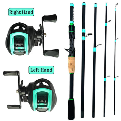 NEW Short Fishing Rod Reel Combo Set Spinning Lure Casting Rods 1.8m-2.1m 4/5Section 212g Baitcasting Reel Jigging Max Drag 10kg