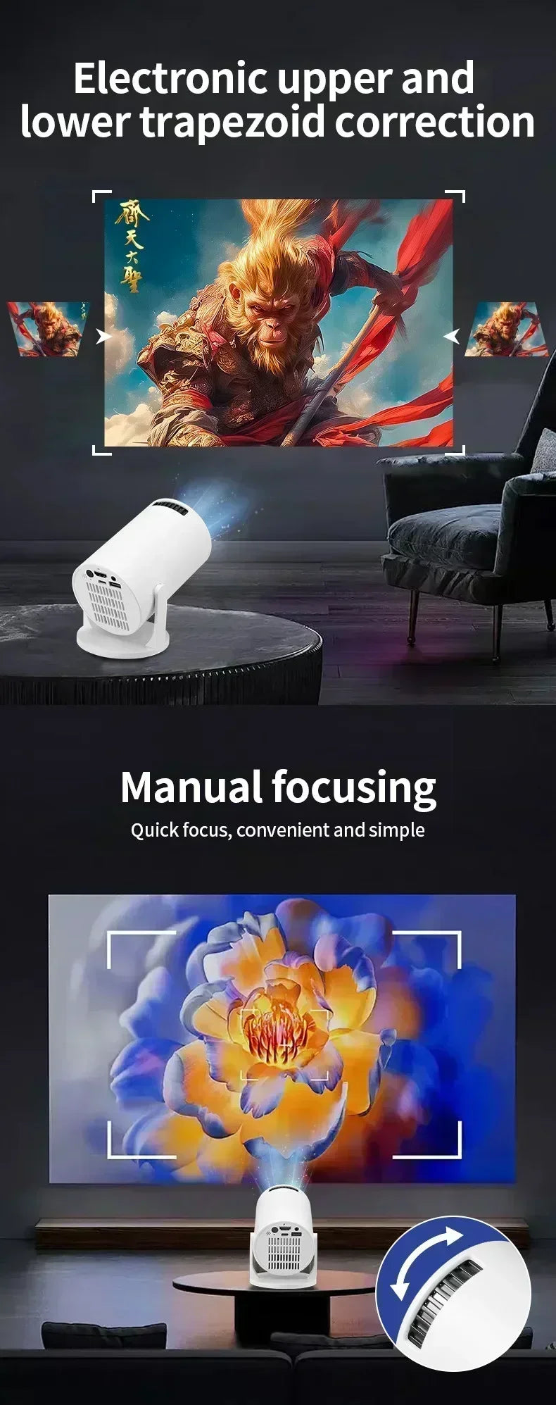 New SmartProjector Mini HY300 8K Android 11 Dual Wifi6 290ANSI Allwinner H726 BT5.4 1080P 1280*720P Home Cinema Outdoor Projetor