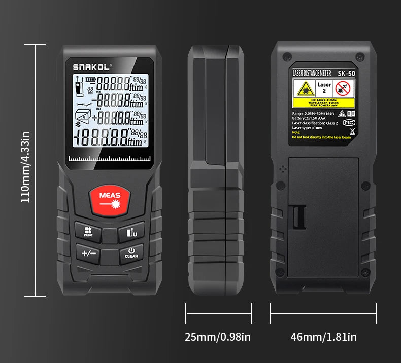 Snakol Laser Distance 50M/100M/120M Rangefinder Profesional Meter Laser Range Finder Ruler Test Tool