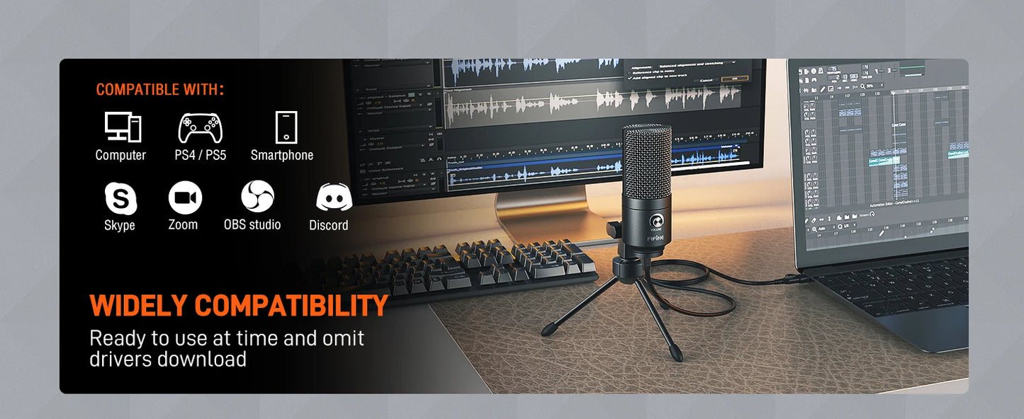 FIFINE Metal USB Condenser Microphone with Gain Knob,Newly Upgraded Detachable Dual-Joint Recording Mic for Laptop/PC-K669
