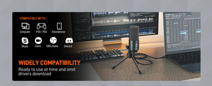 FIFINE Metal USB Condenser Microphone with Gain Knob,Newly Upgraded Detachable Dual-Joint Recording Mic for Laptop/PC-K669