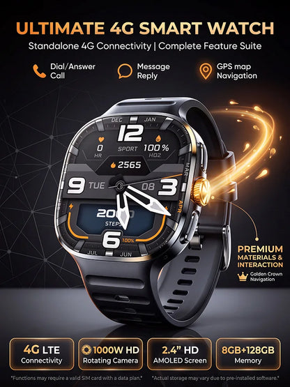 2026New 5G SIM Smart Watch 2.4" AMOLED 8+128GB GPS+NFC WIFI 1000W HD Camera IP68Waterproof Health Monitor Android Smartwatch Men