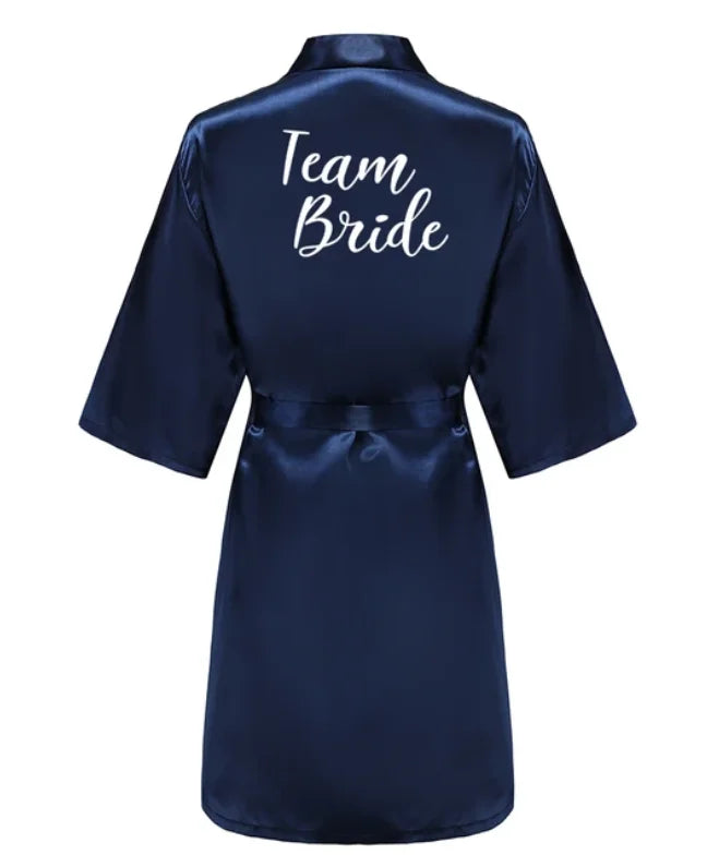 Satin Silk Robes Plus Size Wedding Bathrobe Bride Bridesmaid Mother Maid of Honor Gown Women Clothing Sleepwear Navy Blue