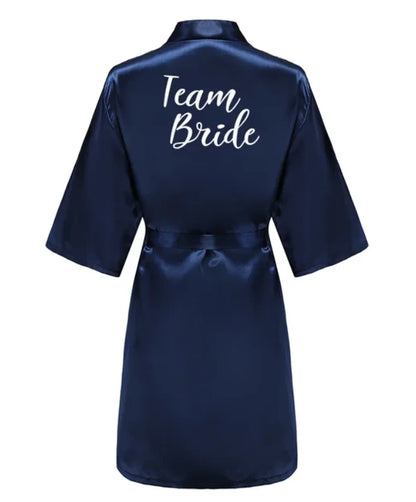 Satin Silk Robes Plus Size Wedding Bathrobe Bride Bridesmaid Mother Maid of Honor Gown Women Clothing Sleepwear Navy Blue
