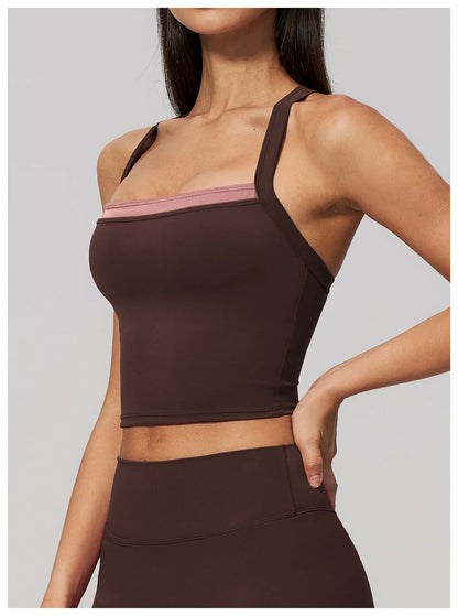 Women Criss Cross Back Yoga Tank Top Push Up Sports Bra Fitness Running Workout Gym Vest Color Block Sport Underwear Crop Top