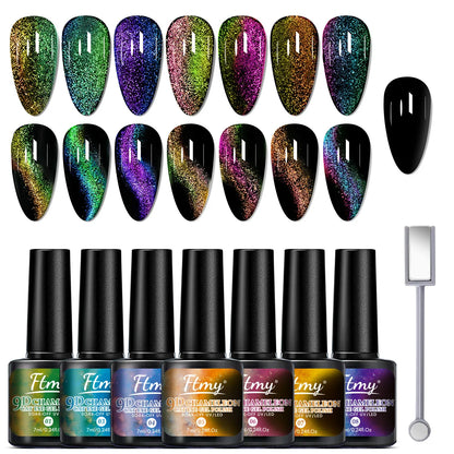 7 Colors Starry Sky Effect Magnetic Gel Polish Set with Soak Off UV LED Cat Eye Gel Polish Manicure Nail Art Kit - Magnetic Stic