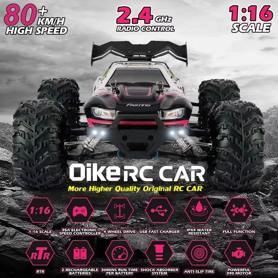 Oike RC Drift Car With LED Light 50KM/H / 80KM/H Brushless 4WD Remote Control Electric High Speed Racing Monster Truck for Adult