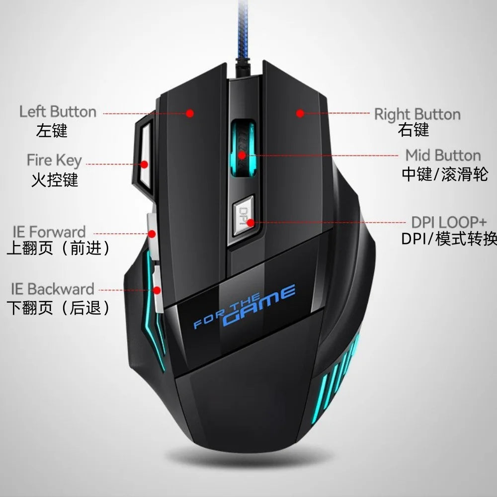 RGB Backlit Wired Gaming Mouse 7-Buttons USB 2400DPI Adjustable Ergonomic Computer Optical Sensor Mouse For PC Computer Laptop