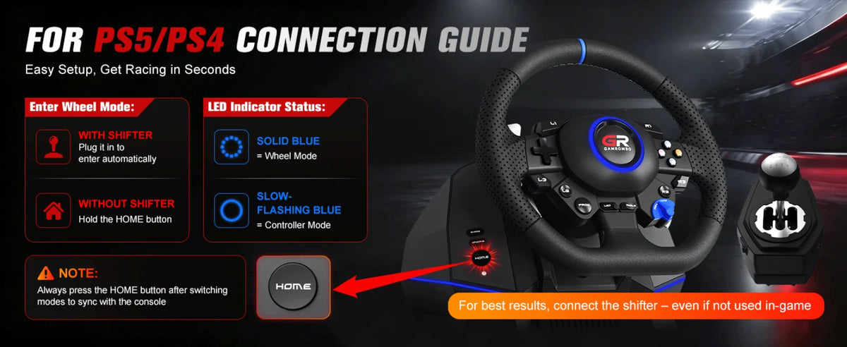 Racing Wheel Simulator For PS5/PS4/PC RGB Gaming Steering Wheel 270°&900° Volante Adjustment Macro Hall 3-Pedal Gear Lever Set