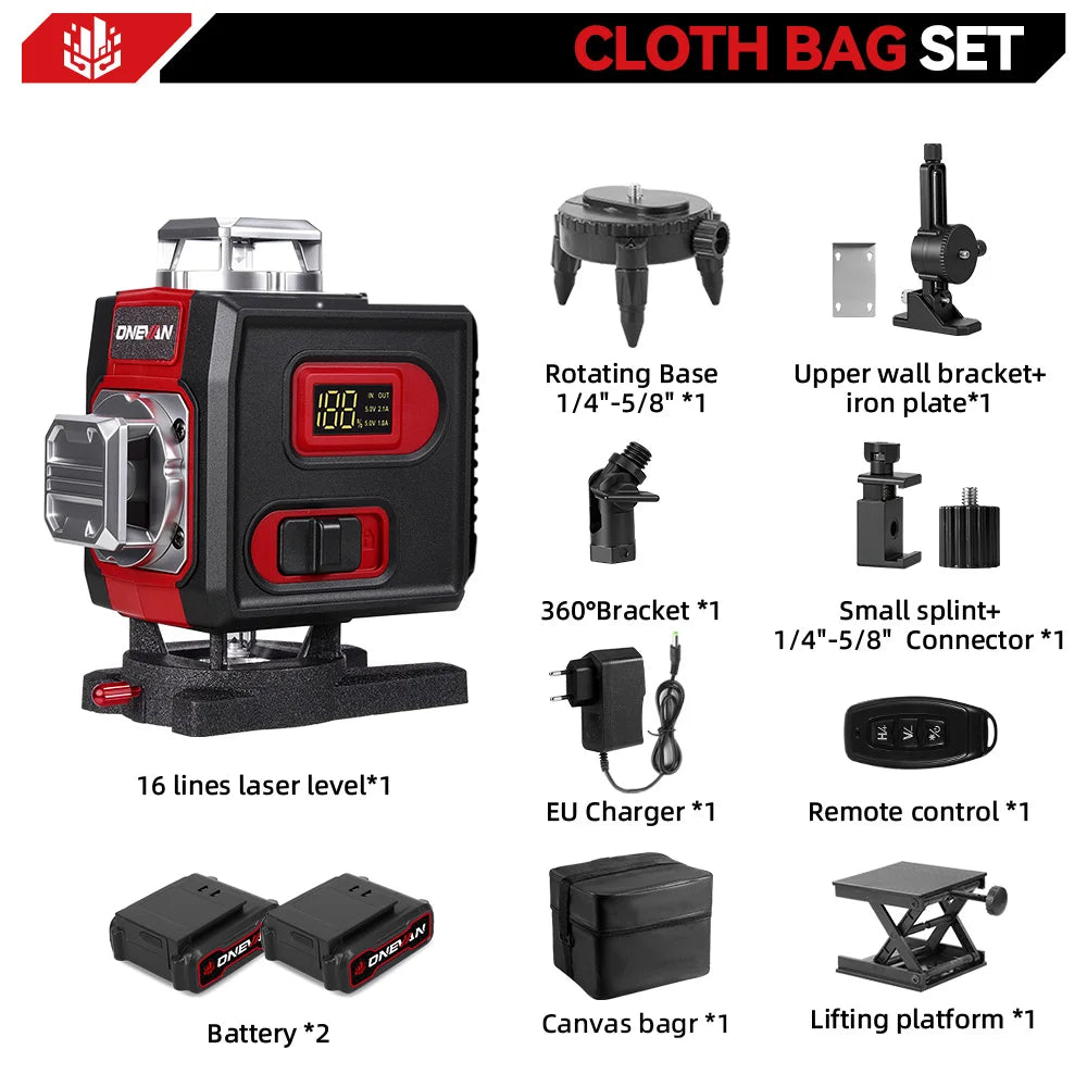 ONEVAN 4D 16 Lines Leveling Laser Levels Portable Rechargeable Professional Horizontal And Vertical Level With Tripod Power Tool