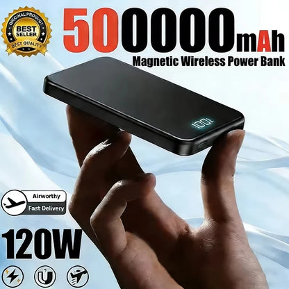 Lenovo Ultra-thin 500000mAh Mobile Power Bank For iPhone Xiaomi For MagSafe Magnetic Wireless Fast Charge Portable LED Display