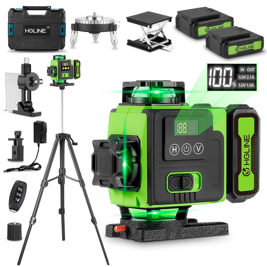 HGLINE Lasernivå 16 Linjer 4D – App- & Bluetooth-styrning, IP54, 25m, 100cm Stativ, Fullt Tillbehörsset