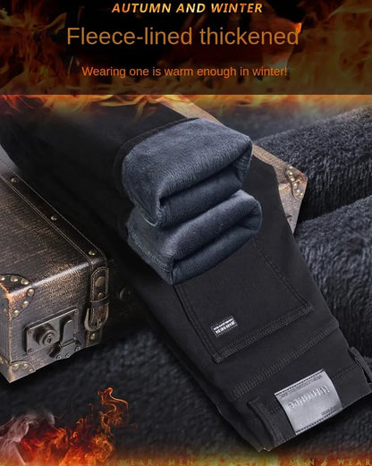 2026 Brand Brushed Jeans Winter Jeans Men Slim Fit Stretch Thick Velvet Pants Warm Jeans Casual Fleece Trousers Male
