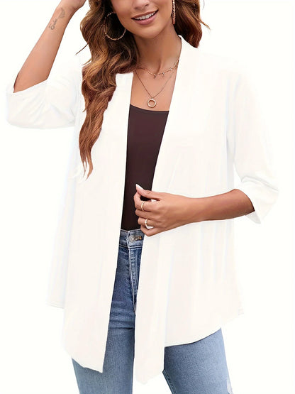 Dam Plus Size Lättviktig Öppen Kofta – Casual 3/4-ärm Mjuk Drapering Mångsidigt Vår/Sommar, 4 Färger 1XL–5XL
