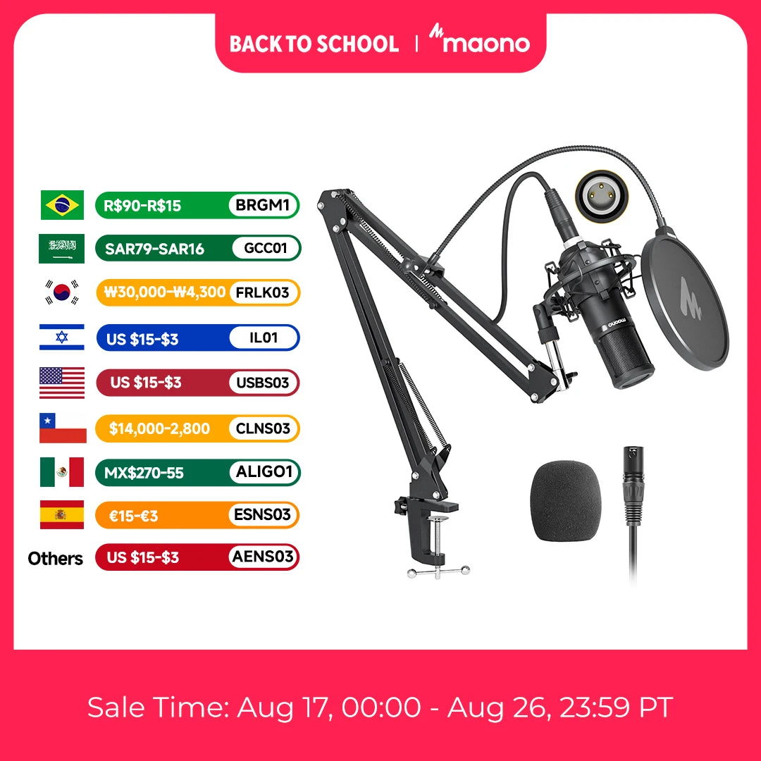 MAONO PM320S XLR Condenser Microphone Kit Professional Cardioid Vocal Studio Recording Mic for Streaming Voice Over Home-Studio