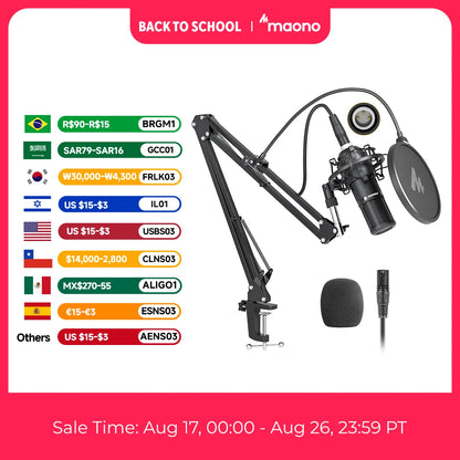MAONO PM320S XLR Condenser Microphone Kit Professional Cardioid Vocal Studio Recording Mic for Streaming Voice Over Home-Studio