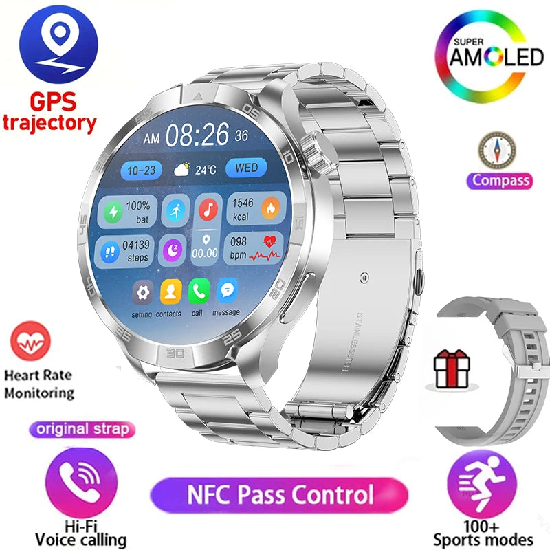 2026 New 1.85 Inch NFC Smart Watch Men Bluetooth Call NFC IP67 Waterproof Heart Rate Monitor Compass Sports Fitness Smartwatch