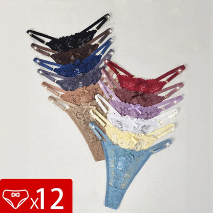 12pcs/Set Low Rise Sexy Women's G-string Breathable Comfortable Female Lingerie Erotic Elegant Lady Thongs Underwear Panties