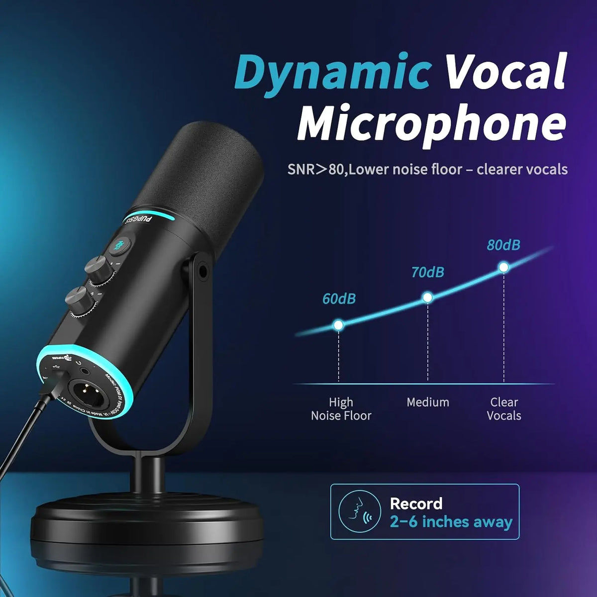 PUPGSIS Podcast Microphone Kit, USB/XLR Dynamic Vocal Mic, Streaming Mic with RGB Lights for PC/XLR Mixer, with Mute Button, Headphone Jack, Gain Knob, for Gaming Voice-Over Recording