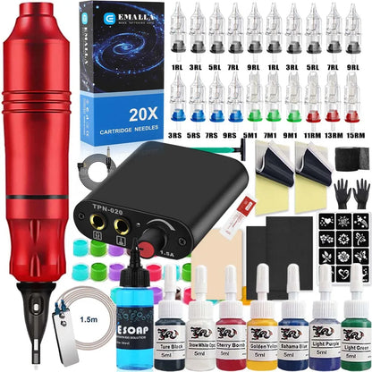 Professional Tattoo Machine Set High Quality Rotary Tattoo Pen Power Supply Needle Ink Makeup DC/RCA Tattoo Pen Beginner Kits